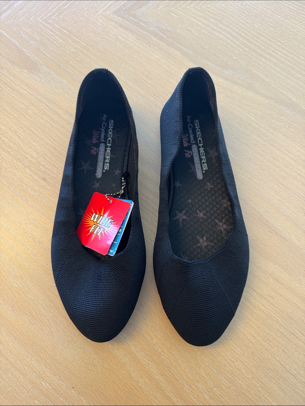 Skechers Women's Wide Fit Black Slip-On Knit Ballet Flats